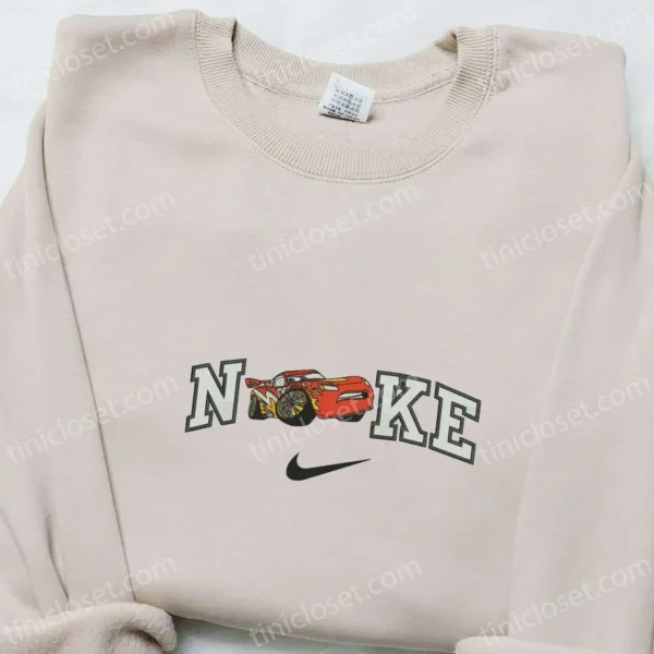 Nike x Lightning McQueen Pixar Cars Embroidered Sweatshirt, Disney Embroidered T-shirt, Nike Inspired Embroidered Hoodie