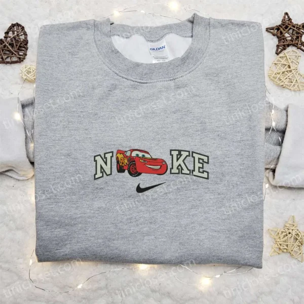 Nike x Lightning McQueen Pixar Cars Embroidered T-shirt, Disney Cars Embroidered Sweatshirt, Nike Inspired Embroidered Hoodie