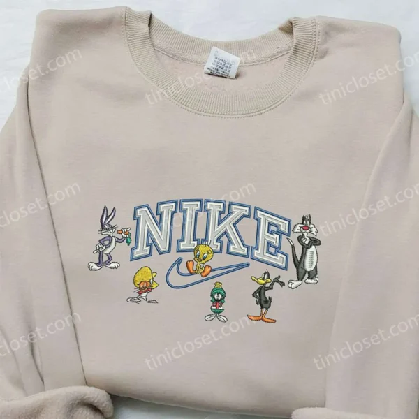Nike x Looney Tunes Embroidered Shirt, Cartoon Embroidered Shirt, Nike Inspired Embroidered Shirt