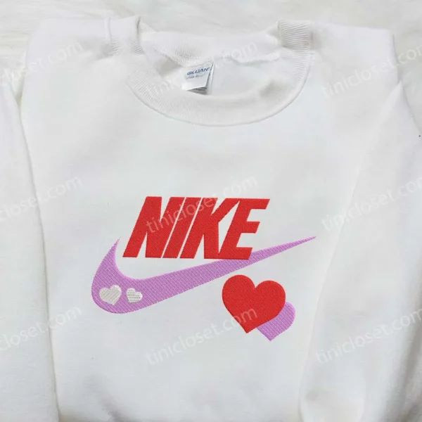 Nike x Love Hearts Embroidered Shirt, Custom Nike Embroidered Shirt, Best Valentine? Day Gift Ideas