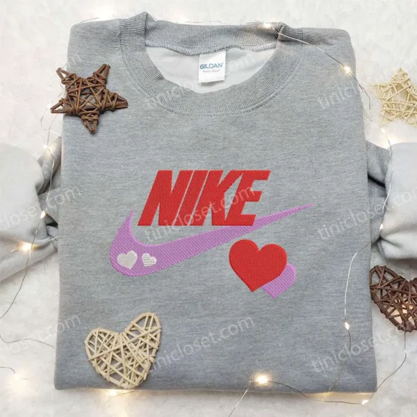 Nike x Love Hearts Embroidered Shirt, Custom Nike Embroidered Shirt, Best Valentine? Day Gift Ideas