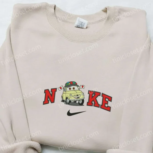 Nike x Luigi Cars Disney Embroidered Shirt, Disney Cartoon Embroidered Hoodie, Nike Inspired Embroidered T-shirt