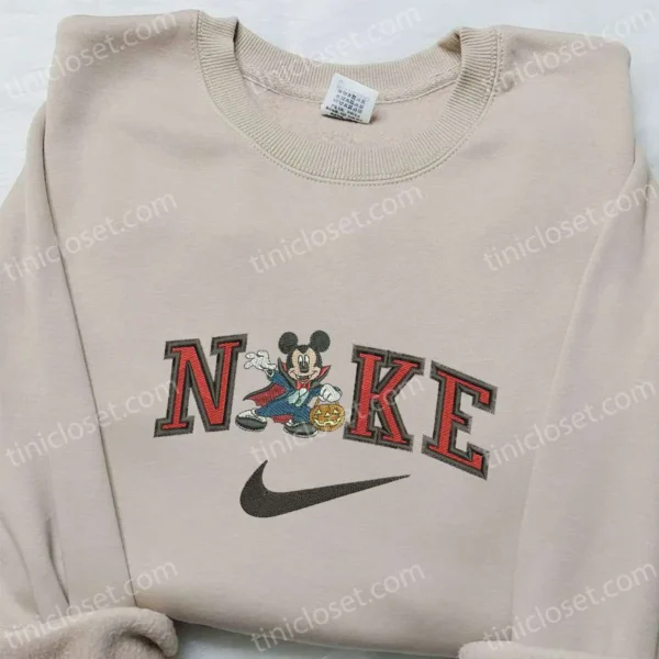 Nike x Mickey Mouse Dracula Embroidered Hoodie, Nike Inspired Embroidered Shirt, Best Halloween Gift Ideas