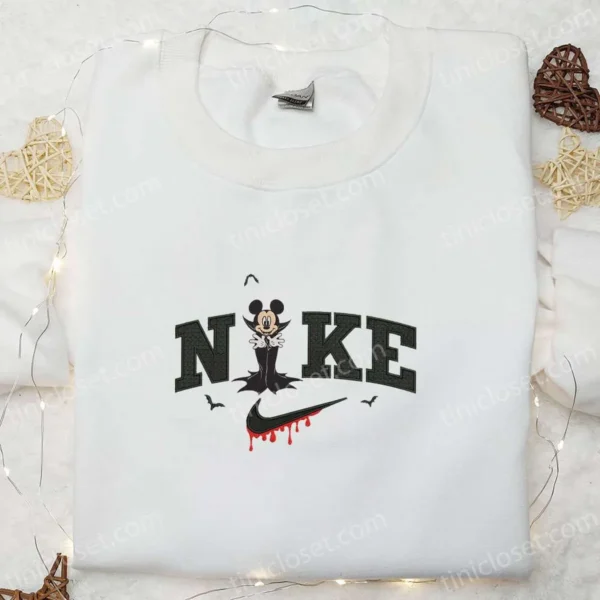 Nike x Mickey Mouse Dracula Embroidered Sweatshirt, Walt Disney Characters Embroidered Shirt, Best Halloween Gift Ideas