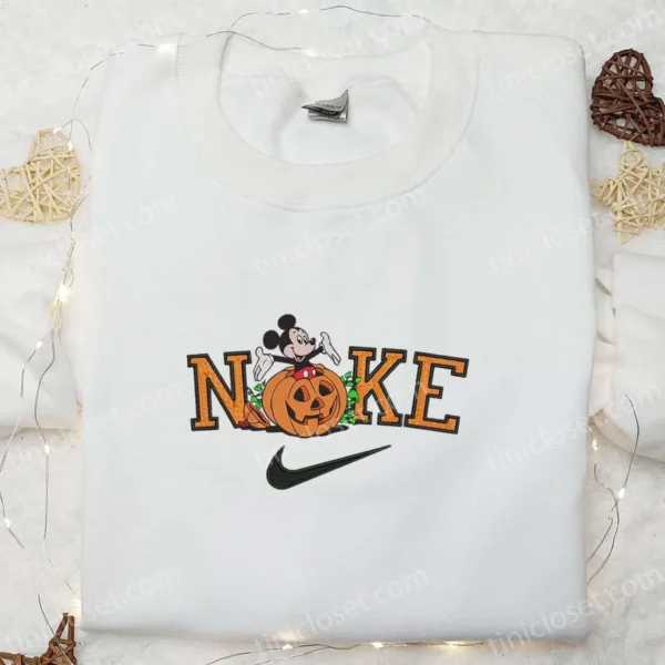 Nike x Mickey Mouse Pumpkin Embroidered Sweatshirt, Halloween Embroidered Shirt, Best Halloween Gift Ideas