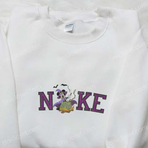 Nike x Mickey Witch Embroidered Shirt, Disney Halloween Embroidered Hoodie, Nike Inspired Embroidered Sweatshirt