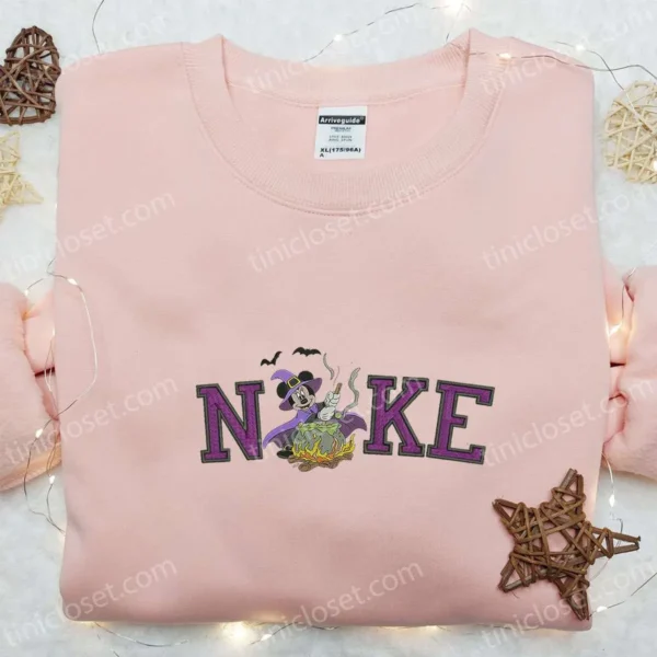 Nike x Mickey Witch Embroidered Shirt, Disney Halloween Embroidered Hoodie, Nike Inspired Embroidered Sweatshirt
