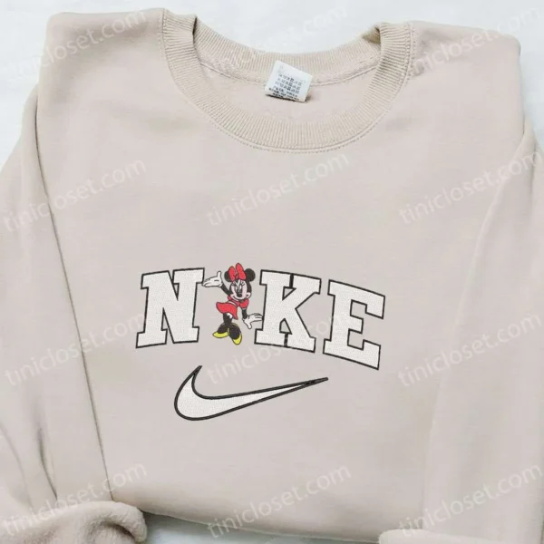 Nike x Minnie Mouse Cartoon Embroidered Sweatshirt, Walt DIsney Characters Embroidered Shirt, Best Gift Ideas for Family