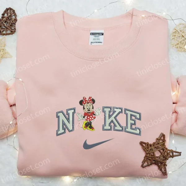 Nike x Minnie Mouse Embroidered Hoodie, Disney Characters Embroidered Sweatshirt, Nike Inspired Embroidered T-shirt