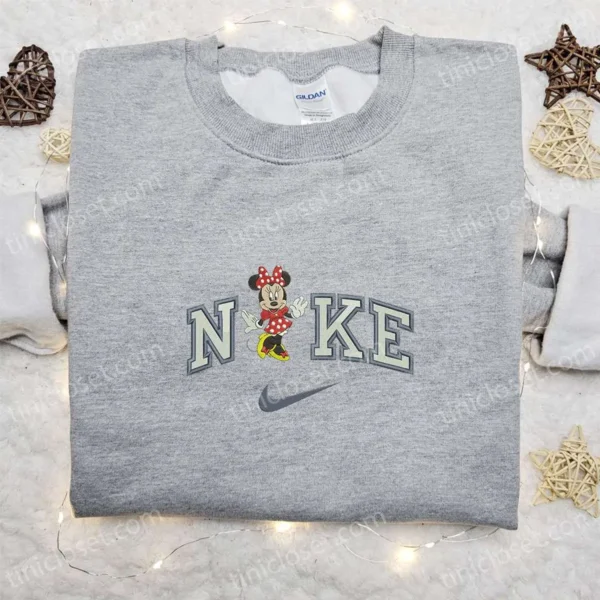 Nike x Minnie Mouse Embroidered Hoodie, Disney Characters Embroidered Sweatshirt, Nike Inspired Embroidered T-shirt