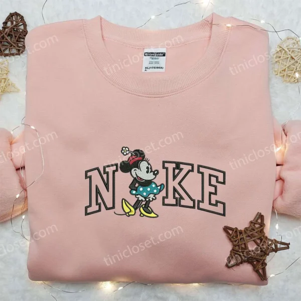 Nike x Minnie Mouse Embroidered Shirt, Walt Disney Embroidered Shirt, Custom Nike Embroidered Shirt