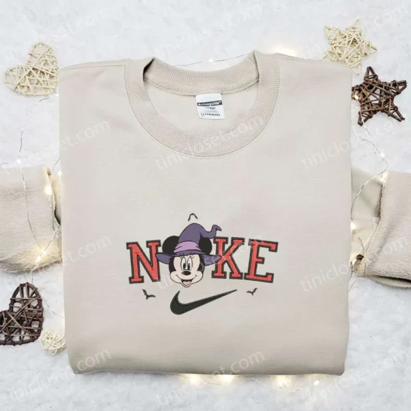 Nike x Minnie Mouse Head Witch Embroidered Sweatshirt, Walt Disney Characters Embroidered Shirt, Best Halloween Gift Ideas