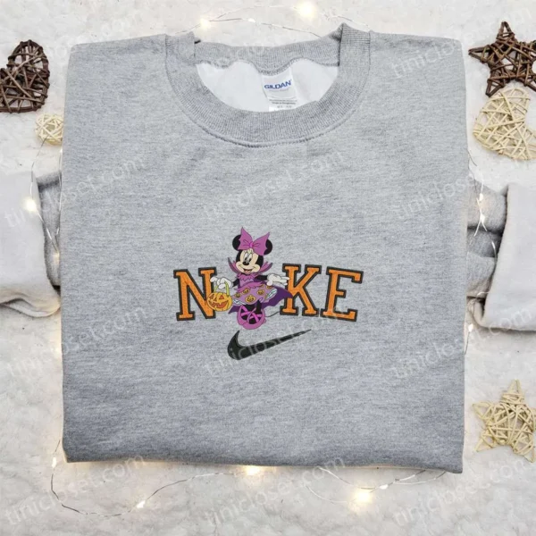 Nike x Minnie Mouse Pumpkin Bag Halloween Embroidered Sweatshirt, Halloween Embroidered Shirt, Best Halloween Gift Ideas