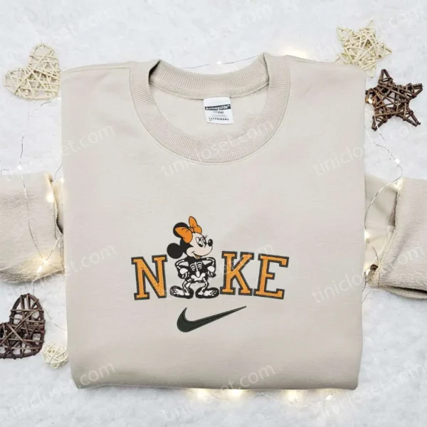 Nike x Minnie Mouse Skeleton Halloween Embroidered Sweatshirt, Halloween Embroidered Shirt, Best Halloween Gift Ideas