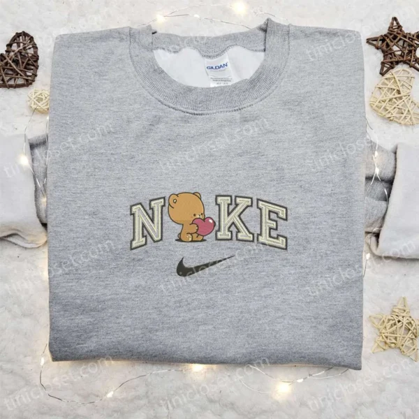 Nike x Mocha Bear Love Embroidered Sweatshirt, Milk and Mocha Cartoon Embroidered Shirt, Best Valentine Gift Ideas
