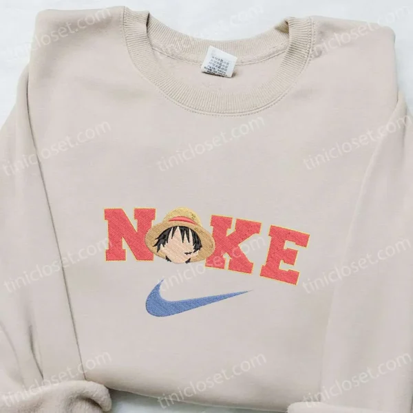 Nike x Monkey D. Luffy Anime Embroidered Shirt, One Piece Embroidered T-shirt, Best Gift Ideas for Family