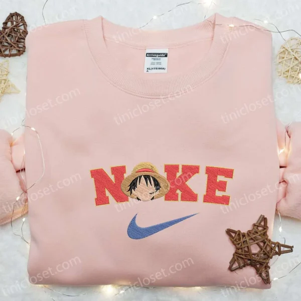 Nike x Monkey D. Luffy Anime Embroidered Shirt, One Piece Embroidered T-shirt, Best Gift Ideas for Family