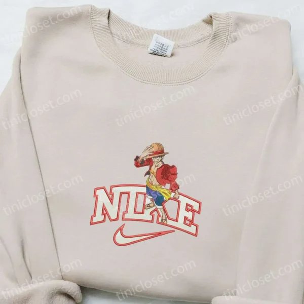 Nike x Monkey D. Luffy Anime Embroidered Sweatshirt, Nike Inspired Embroidered T-shirt, Best Birthday Gift Ideas