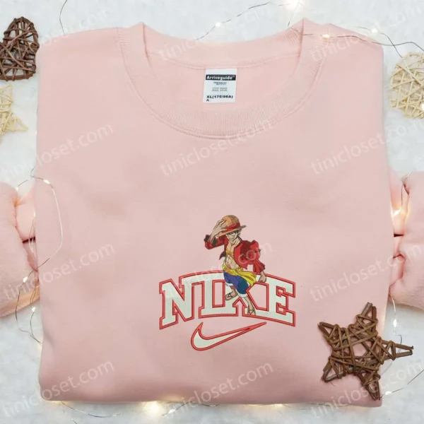 Nike x Monkey D. Luffy Anime Embroidered Sweatshirt, Nike Inspired Embroidered T-shirt, Best Birthday Gift Ideas