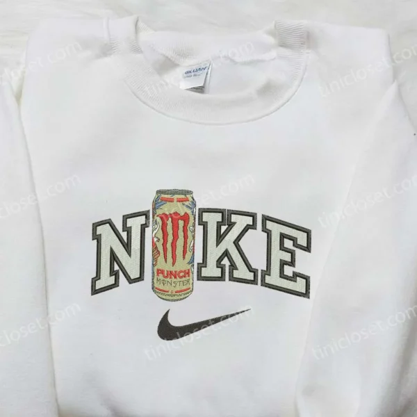 Nike x Monster Pacific Punch Energy Bottle Embroidered Shirt, Favor Drinking Embroidered Shirt, Custom Nike Embroidered Shirt