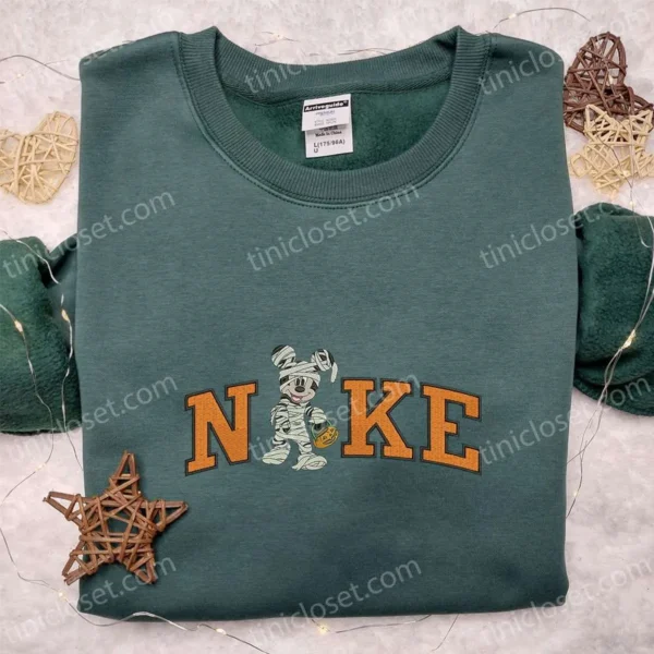 Nike x Mummy Mickey Embroidered Shirt, Disney Halloween Embroidered Hoodie, Nike Inspired Embroidered Sweatshirt