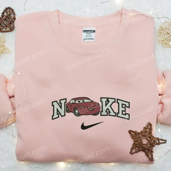 Nike x Natalie Certain Pixar Cars Embroidered Sweatshirt, Disney Pixar Cars Embroidered Hoodie, Custom Nike Embroidered T-shirt