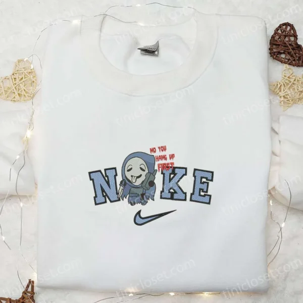 Nike x No You Hang Up First Ghost Embroidered Shirt, Spooky Embroidered Shirt, Nike Inspired Embroidered Shirt