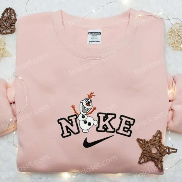 Nike x Olaf Cartoon Embroidered Hoodie, Christmas Embroidered Shirt, Nike Inspired Embroidered T-shirt