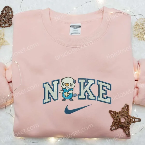 Nike x Oshawott Embroidered Hoodie, Pokemon Embroidered Sweatshirt, Nike Inspired Embroidered T-shirt