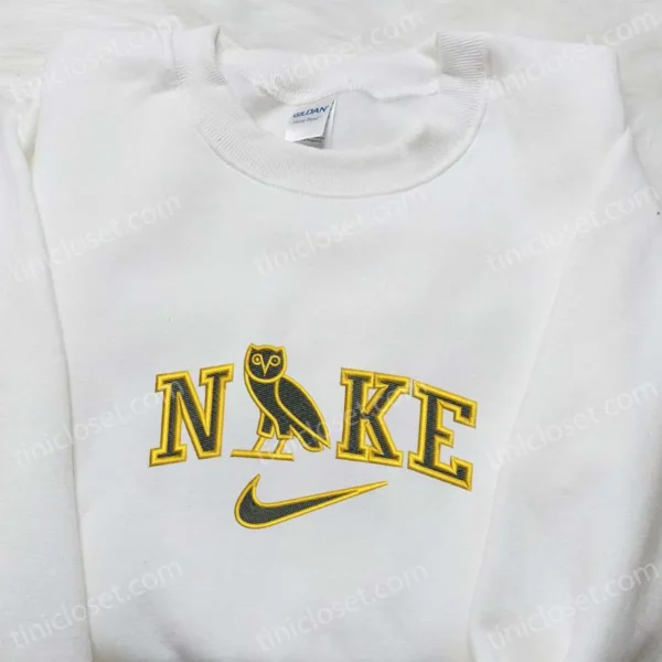Nike x Owl Ovo Embroidered Hoodie, Custom Embroidered Shirt, Nike Inspired Embroidered T-shirt
