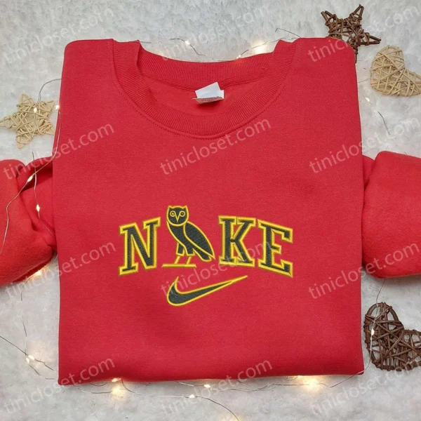 Nike x Owl Ovo Embroidered Hoodie, Custom Embroidered Shirt, Nike Inspired Embroidered T-shirt