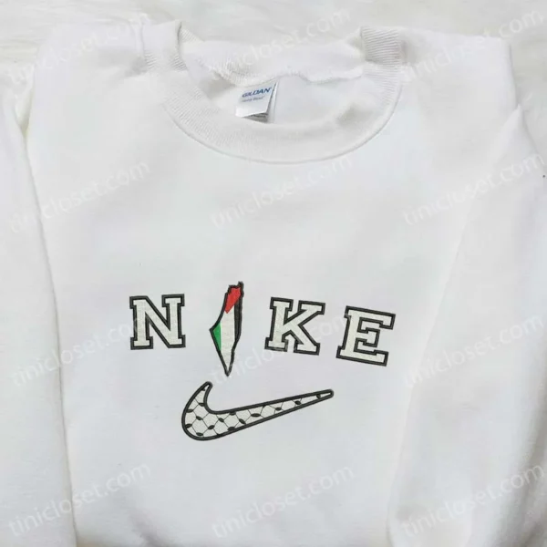 Nike x Palestine Embroidered Hoodie, National Flag Embroidered Shirt, Nike Inspired Embroidered T-shirt
