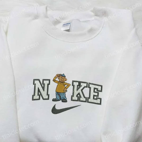 Nike x Pat Cartoon Embroidered Hoodie, Pat and Mat Embroidered Shirt, Nike Inspired Embroidered T-shirt