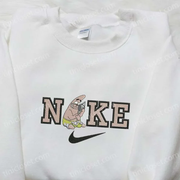 Nike x Patrick Star Cartoon Embroidered Hoodie, Disney Characters Embroidered Shirt, Nike Inspired Embroidered T-shirt