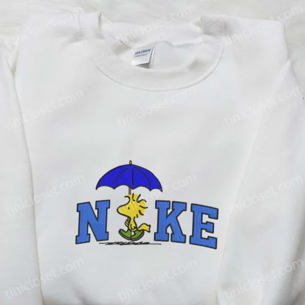 Nike x Peanuts Woodstock Embroidered Shirt, Peanuts Characters Embroidered Hoodie, Custom Nike Embroidered T-shirt