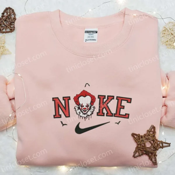 Nike x Pennywise Embroidered Shirt, IT-Halloween Horror Film Embroidered Shirt, Best Gifts for Family