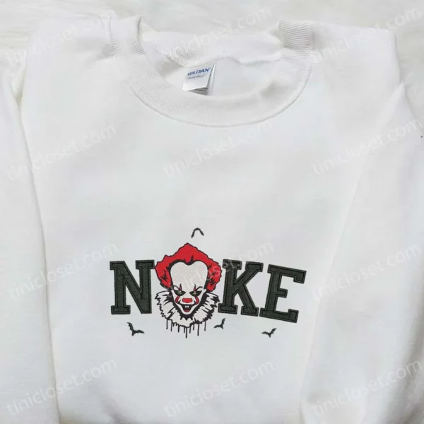 Nike x Pennywise Face Embroidered Shirt, Funny Halloween Embroidered Hoodie, Best Gifts for Halloween Lovers