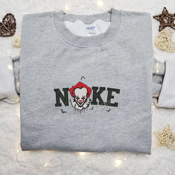 Nike x Pennywise Face Embroidered Shirt, Funny Halloween Embroidered Hoodie, Best Gifts for Halloween Lovers