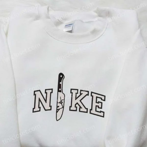 Nike x Pennywise Knife Embroidered Shirt, Halloween Movie Embroidered Shirt, Nike Inspired Embroidered T-shirt