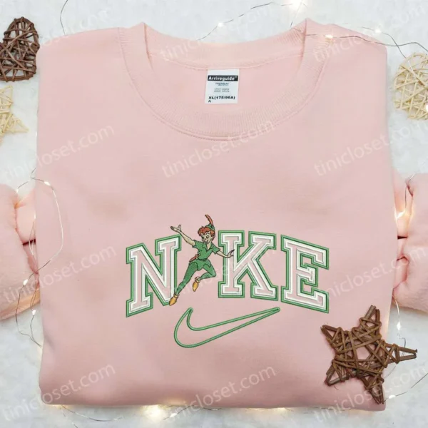 Nike x Peter Pan Embroidered Shirt, Disney Characters Embroidered Shirt, Nike Inspired Embroidered T-shirt