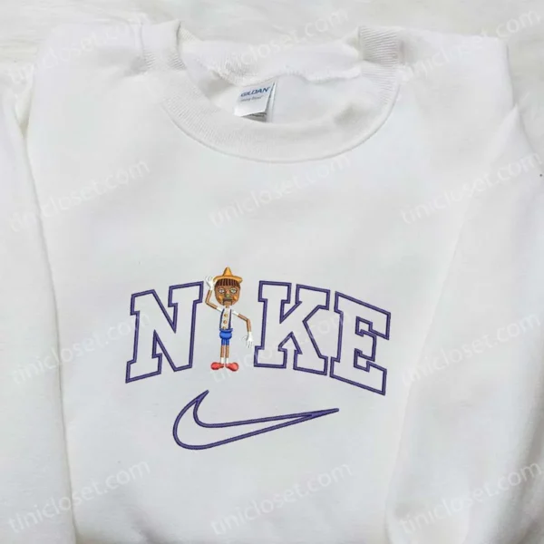 Nike x Pinocchio Cartoon Embroidered Shirt, Disney Characters Embroidered Shirt, Nike Inspired Embroidered T-shirt