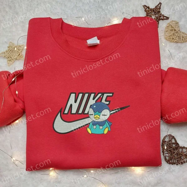 Nike x Piplup Anime Embroidered Shirt, Pokemon Embroidered Shirt, Nike Inspired Embroidered T-shirt