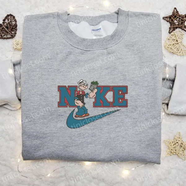 Nike x Popeye Embroidered Sweatshirt, Popeye Cartoon Embroidered Shirt, Best Gift Ideas
