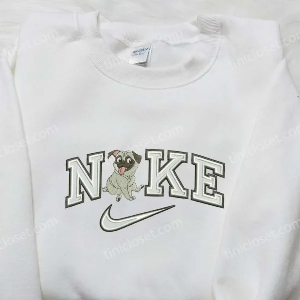 Nike x Pug Dog Embroidered Shirt, Animal Embroidered Shirt, Custom Nike Embroidered Shirt