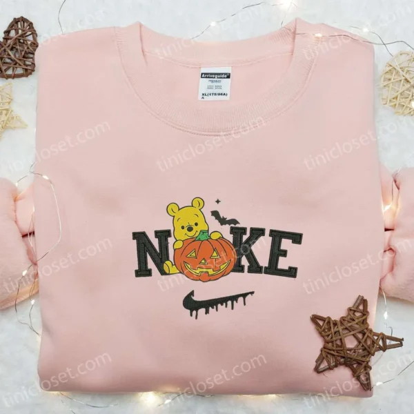 Nike x Pumpkin Fall Season Winnie Pooh Embroidered Shirt, Nike Inspired Embroidered Hoodie, Best Gifts for Family