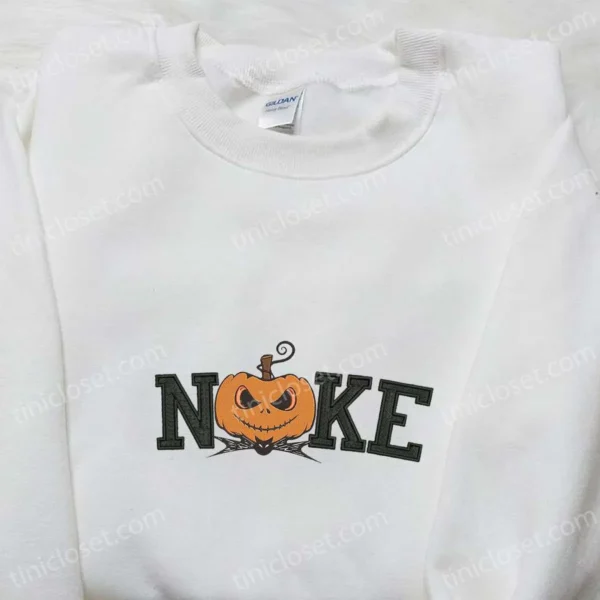 Nike x Pumpkin Jack Skellington Embroidered Shirt, Nike Inspired Embroidered Shirt, Pumpkin Embroidered Shirt