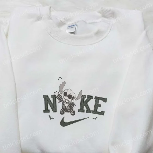 Nike x Stitch Jack Skellington Embroidered Shirt, Nike Inspired Embroidered Shirt, Adorable Halloween Embroidered Shirt
