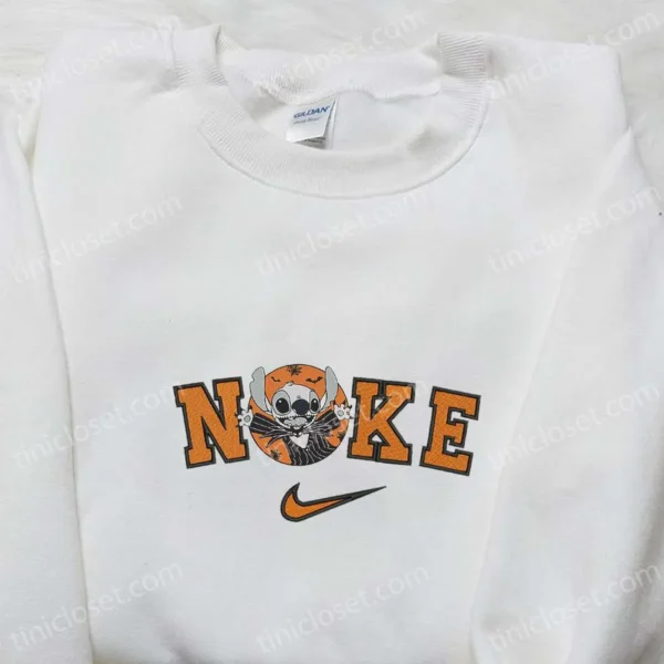 Nike x Stitch Jack Skellington Embroidered Shirt, Nike Inspired Embroidered Shirt, Cool Halloween Embroidered Shirt