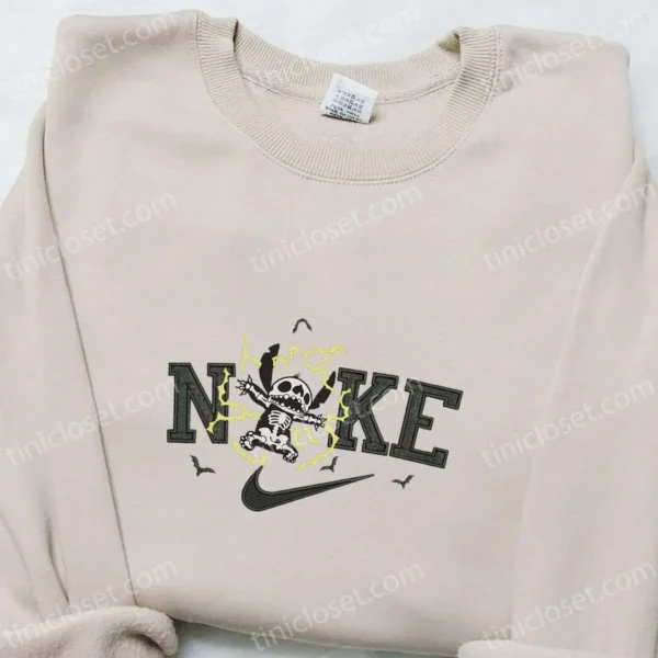 Nike x Stitch Skeleton Halloween Embroidered Sweatshirt, Horror Movie Halloween Embroidered Shirt, Best Halloween Gift Ideas