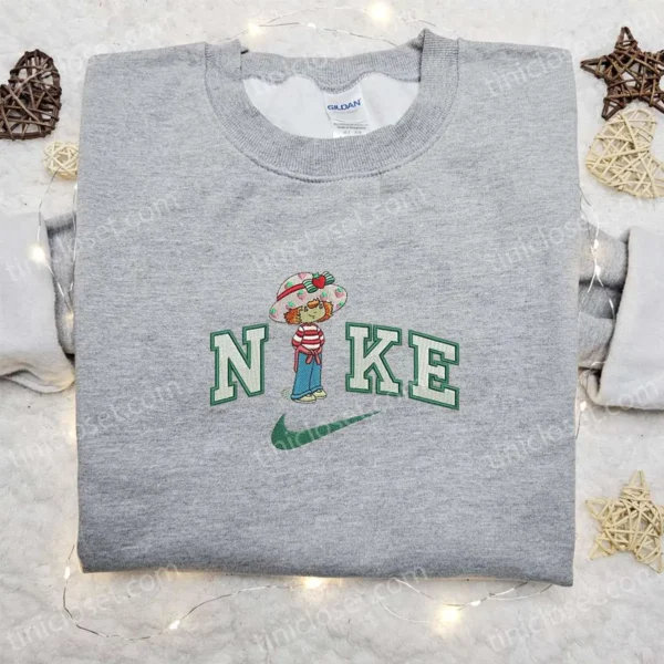 Nike x Strawberry Shortcake Cartoon Embroidered Sweatshirt, Nike Inspired Embroidered Hoodie, Best Birthday Gift Ideas